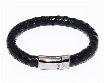 Armbånd - smukt rundt sort læder flettet armbånd